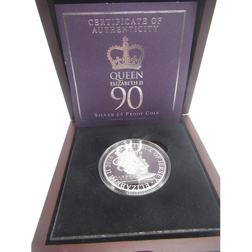 740 - ER.II 90th Birthday Silver proof £5 28.28g Silver proof .925 silver coin in fitted case with COA 653... 