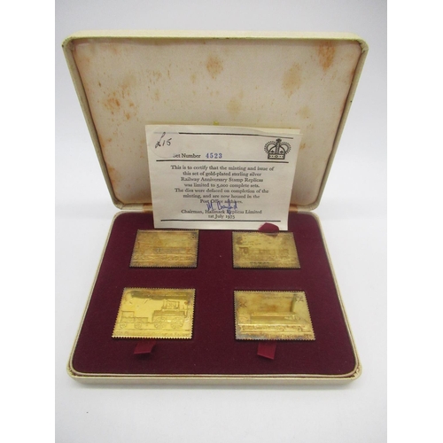 745 - Hallmark Replicas Limited Passenger Railway 150th Anniversary 1825-1975 collection of four gold plat... 