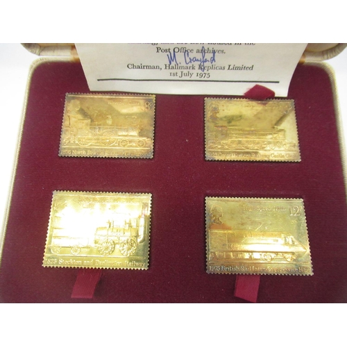 745 - Hallmark Replicas Limited Passenger Railway 150th Anniversary 1825-1975 collection of four gold plat... 