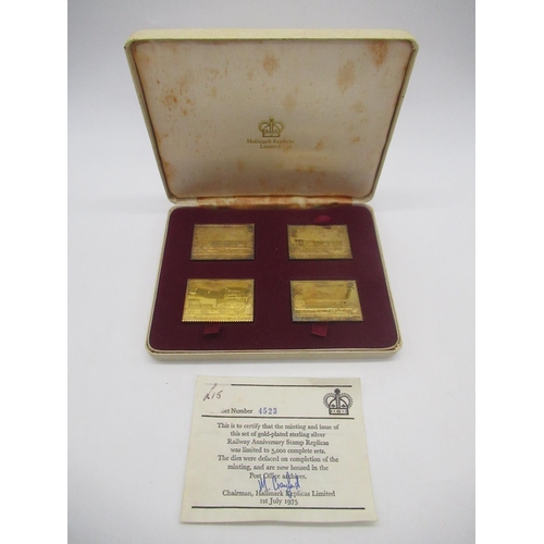 745 - Hallmark Replicas Limited Passenger Railway 150th Anniversary 1825-1975 collection of four gold plat... 