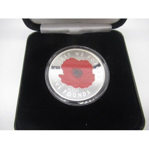 748 - Jubiee Mint Rememberance Day Silver proof £5 28.28g Silver proof .925 silver coin in fitted case wit... 