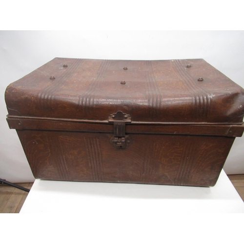 364 - Edwardian tin trunk with painted wood finish W70cm D48cm H40cm