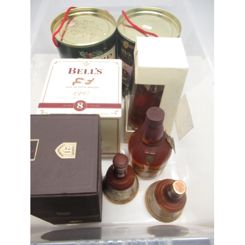 803 - Collection of Bells Whisky decanters and bottle complete with contents to include a Royal 21years re... 