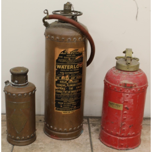 823 - Vintage Waterloo fire extinguisher, set of four vintage Pronto glass fire extinguishers, a collectio... 