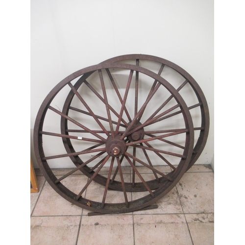 829 - Pair of cast iron spoked fire engine wheels, D91cm (2)