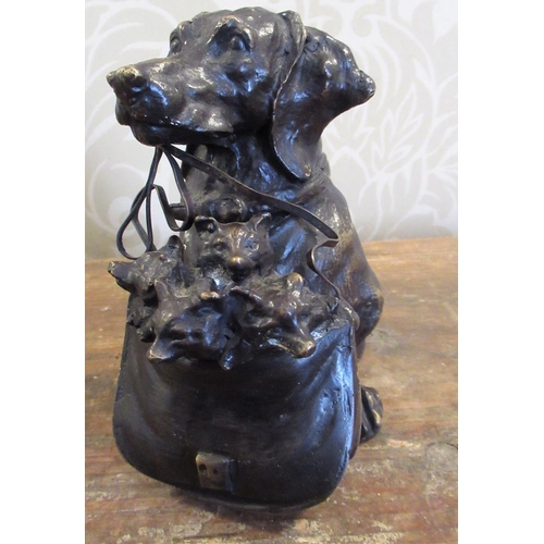 2094 - After Mene, a bronzed ink well in the form of a gun dog bitch with four puppies in a game bag, H12cm