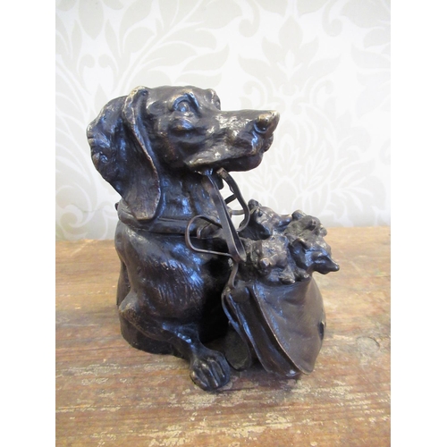 2094 - After Mene, a bronzed ink well in the form of a gun dog bitch with four puppies in a game bag, H12cm