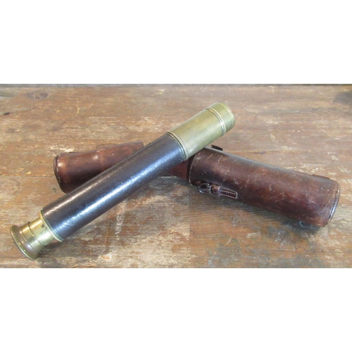 2103 - Ross of London brass and leather cased two draw telescope, stamped Ross, London 29769, with shade, L... 