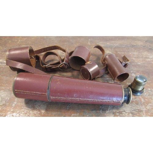 2104 - Dollond of London Signaling brass and leather cased three draw telescope, stamped Dollond, London No... 