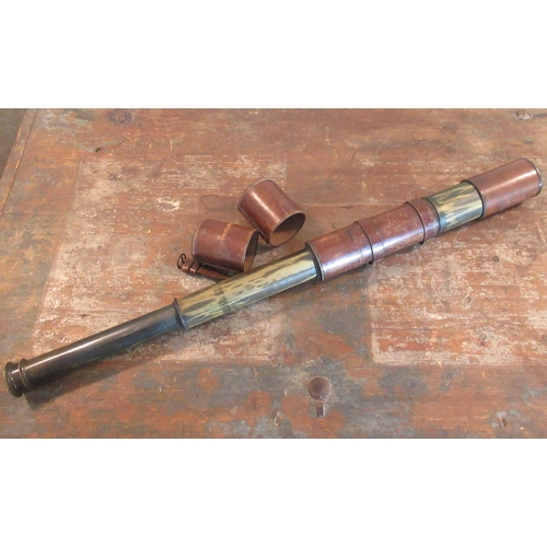 2105 - Negretti & Zambra of London 1901 brass and leather cased three draw telescope stamped 1414, with sha... 