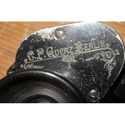 2113 - Pair of CP Goerz of Berlin Trieder Binocle black leather and japanned binoculars, 9 x magnification,... 