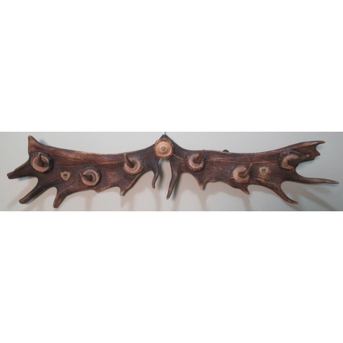 2120 - Antler coat rack, with six hooks, and plaque for Arundel Park, W75cm