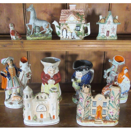 2046 - Collection of C19th and later Staffordshire pottery including Red Riding Hood and Bonnie Prince Char... 