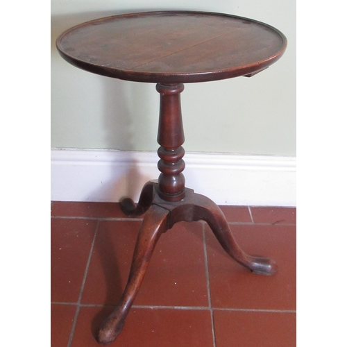 2070 - Geo.III mahogany tripod wine table, circular dished top on ring turned column support and three out ... 