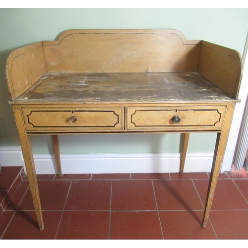 2071 - Edwardian painted pine washstand, three quarter galleried back above two frieze drawers on square ta... 