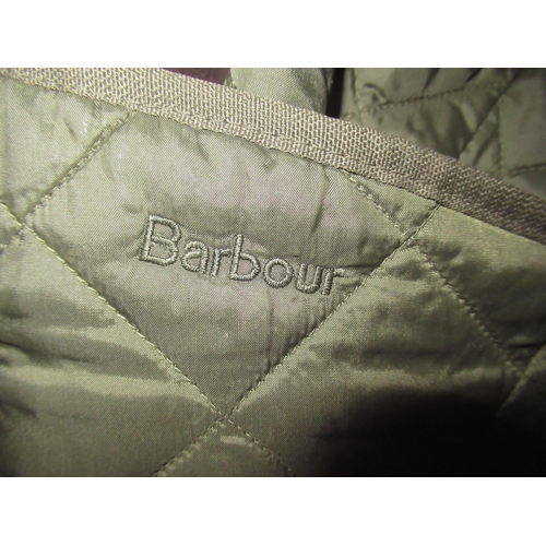 2078 - Barbour green quilted shooting jacket with suede shoulder patches and pocket trim, elasticated cuffs... 