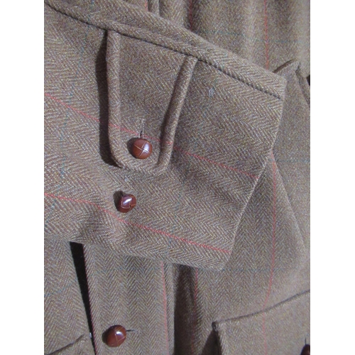 2080 - Daks Signature tweed shooting coat with cord collar and two hand warmer pockets, fly front, size 52