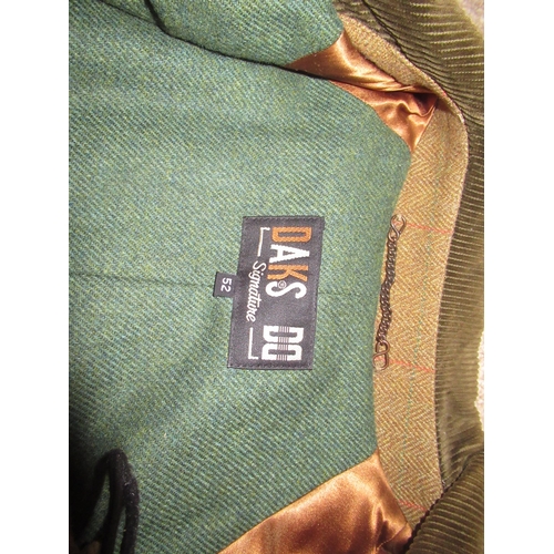 2080 - Daks Signature tweed shooting coat with cord collar and two hand warmer pockets, fly front, size 52