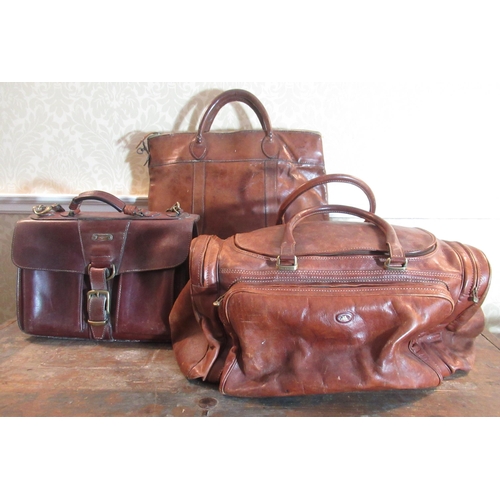 2083 - R.M Williams leather brief case with fitted interior and shoulder carry strap, 