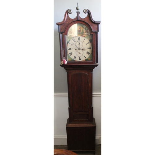 2065 - C19th Scottish oak long cased clock, arched 15in painted Roman dial with subsidiary seconds and date... 