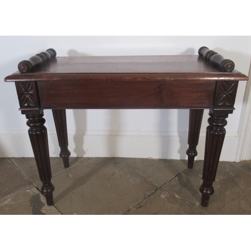 2004 - Victorian window seat, moulded top with half turned baluster handles on four lobed tapering supports... 