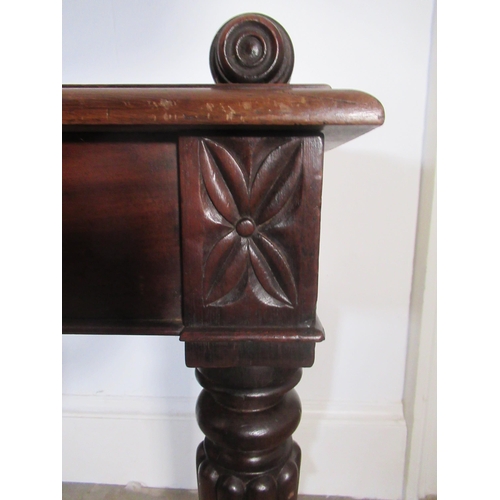 2004 - Victorian window seat, moulded top with half turned baluster handles on four lobed tapering supports... 