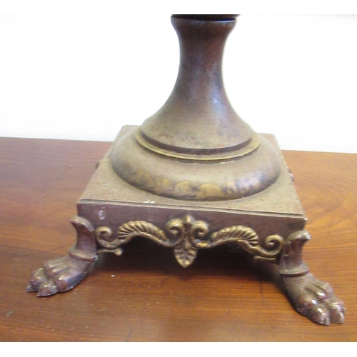 2006 - Regency style toleware decorated table lamp, urn shaped body with two scroll handles, on square base... 