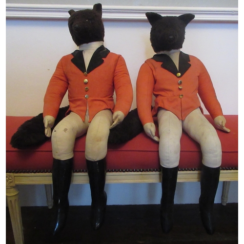 2010 - Pair of stuffed plush models of foxes seated in Hunting pinks, H44cm (2)