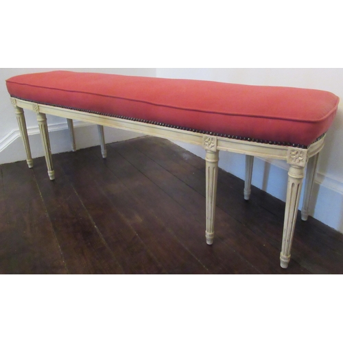 2011 - Geo.III style painted rectangular window seat, brass nail upholstered top on eight turned fluted sup... 