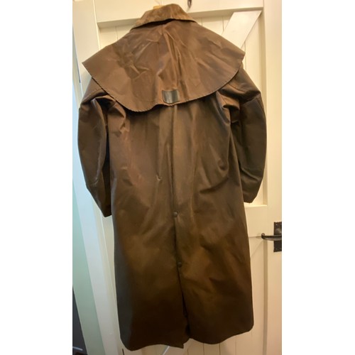 2072 - Barbour company Backhouse of New Zealand full length waxed coat with brown suede collar and storm fr... 