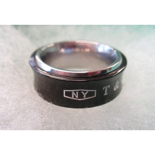 102 - Tiffany & Co black titanium on sterling silver ring 2005 in original box, UK size J/K