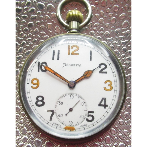 Helvetia WWII British Military issue G.S.T.P. pocket watch three piece plated case with snap on bez