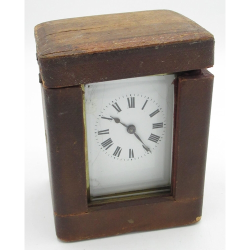 1 - Early C20th brass cased carriage clock timepiece with visible platform lever escapement, with associ... 