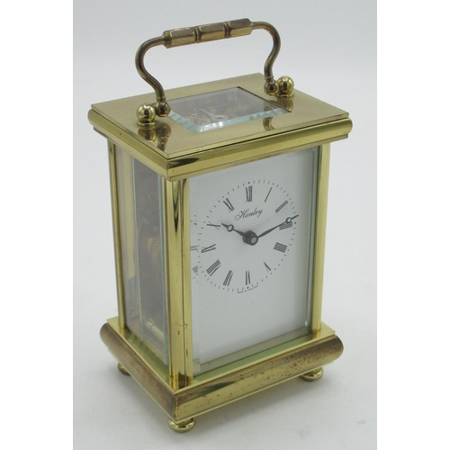 15 - Henley, England, C20th brass cased carriage clock timepiece, visible platform lever escapement, move... 