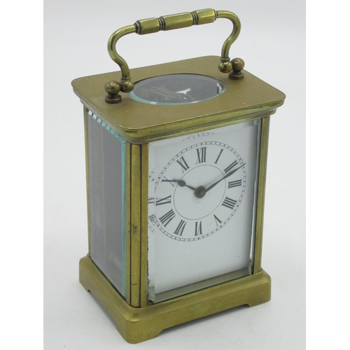 21 - A.C.C., early C20th brass cased carriage clock timepiece with visible later platform lever escapemen... 