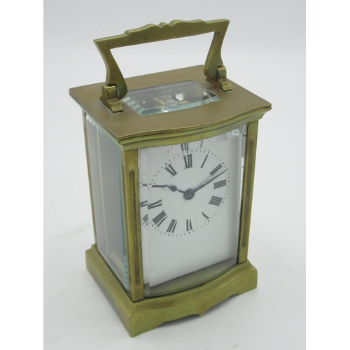 23 - Early C20th French brass cased carriage clock timepiece with visible cylinder platform escapement, m... 