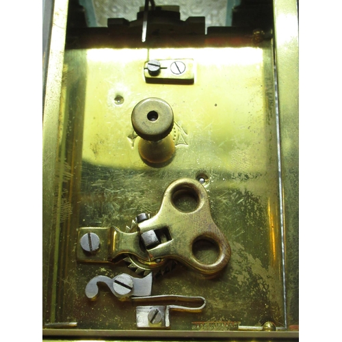 24 - C20th brass cased carriage clock timepiece with visible platform lever escapement, W7.7cm D6.4cm H12... 