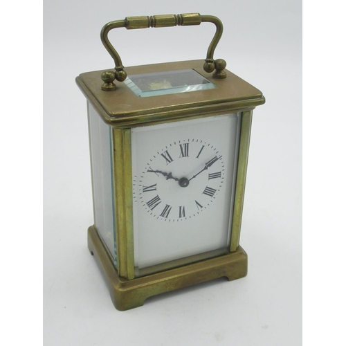 25 - Early C20th French brass cased carriage clock timepiece with later replaced platform lever escapemen... 