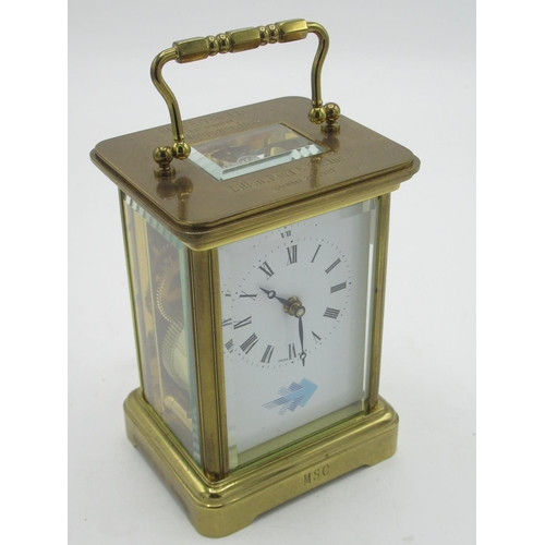 27 - Matthew Norman, Swiss, late C20th brass cased carriage clock timepiece with visible platform lever e... 