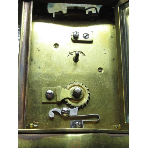 33 - Early C20th French brass cased carriage clock timepiece with visible lever escapement (lacking handl... 
