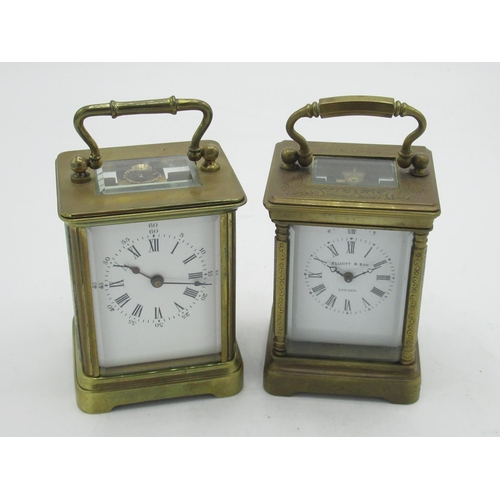 35 - Elliott & Son London C20th brass cased carriage clock timepiece of small proportions with engraved d... 