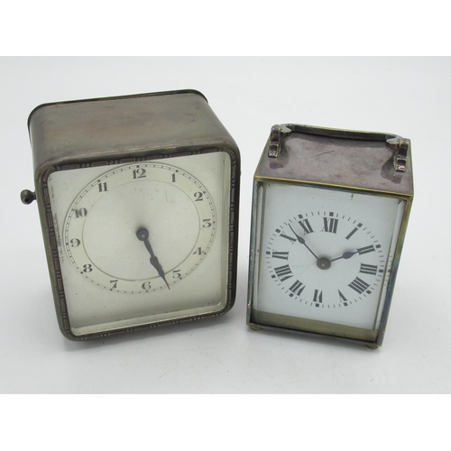 39 - Early C20th French carriage clock timepiece in silver plated case, movement stamped Made in France, ... 