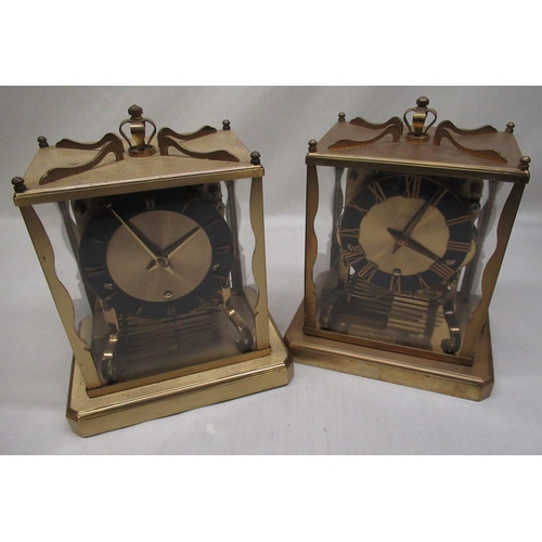 43 - Two Schatz brass cased mantel clocks, three train movement with triple chime, Saint Michael, Whittin... 