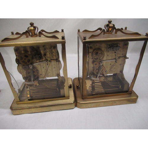 43 - Two Schatz brass cased mantel clocks, three train movement with triple chime, Saint Michael, Whittin... 