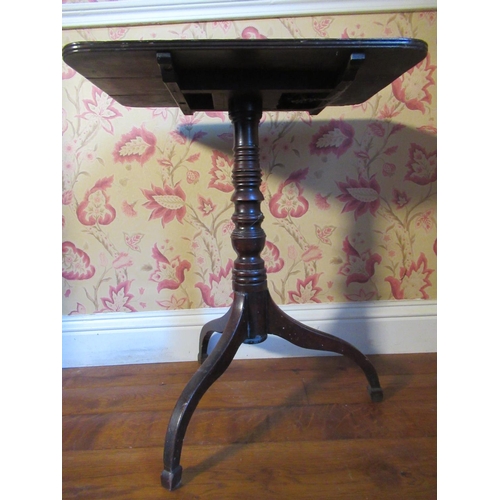 2032 - C19th mahogany tripod tea table, reeded rectangular tilt top on vase turned column and three downcur... 