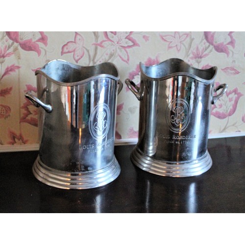 2034 - Large pair of Louis Roederer plated Champagne buckets, cylindrical bodies with shaped rims, H24cm D2... 
