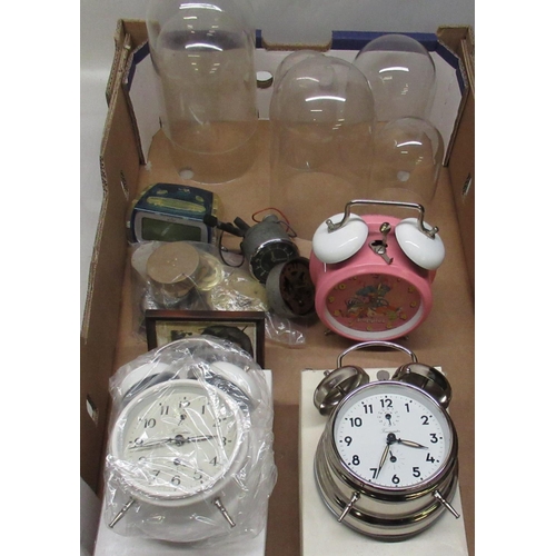 182 - Jaeger electric car clock, two as new chrome plated alarm clocks, another alarm clock, 400 day clock... 