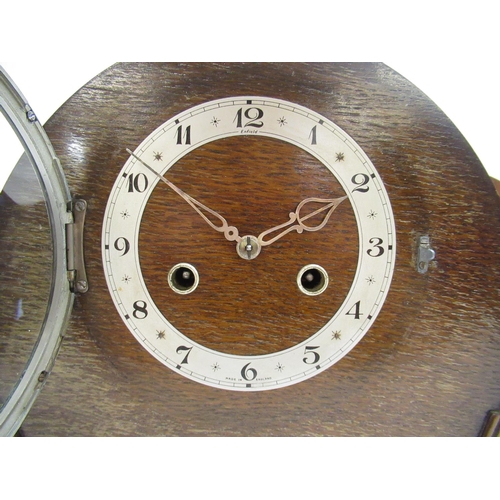 183 - Enfield mid C20th oak cased striking mantel clock, chrome plated bezel enclosing silvered chapter ri... 