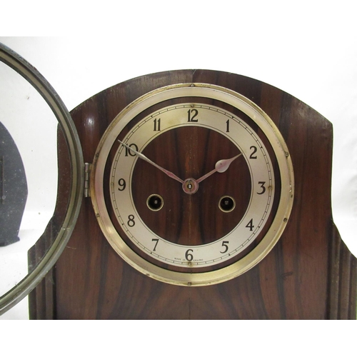 183 - Enfield mid C20th oak cased striking mantel clock, chrome plated bezel enclosing silvered chapter ri... 