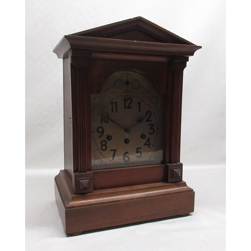 Junghans early C20th beech cased mantel clock architectural